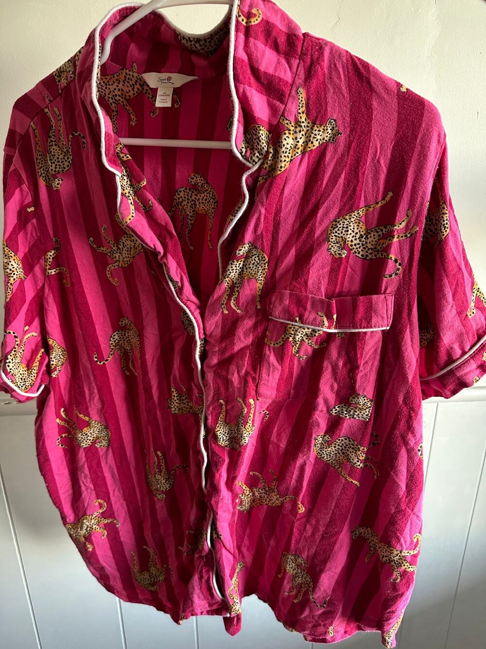 Secret Treasures Pink Cheetah Pajama Top 3X Striped Leopard Sleep Shirt Plus